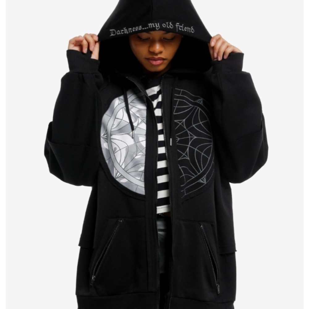 Wednesday Split Window OVERSIZED Zipped Hoodie thumbholes zipper front pockets!